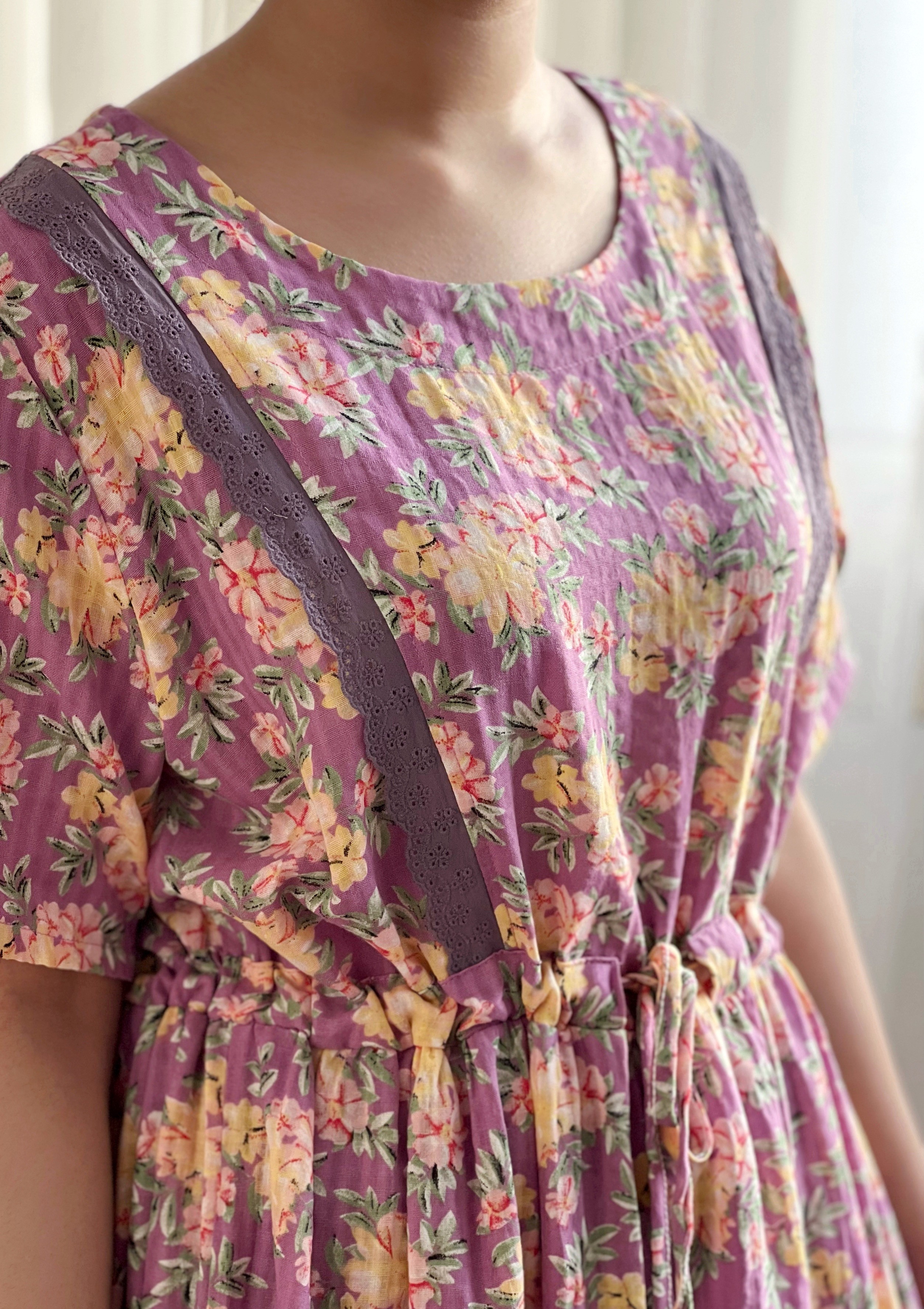 پیراهن گلگلی با نوارای خامه دوزی کد 2535