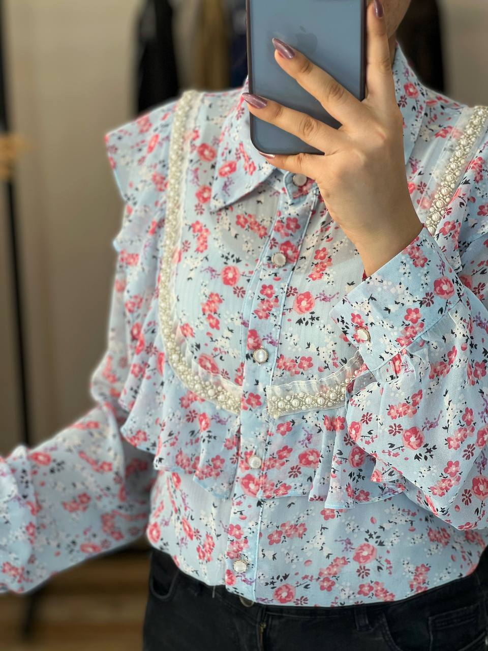 شومیز کرپ حریر گلدار کد 2537