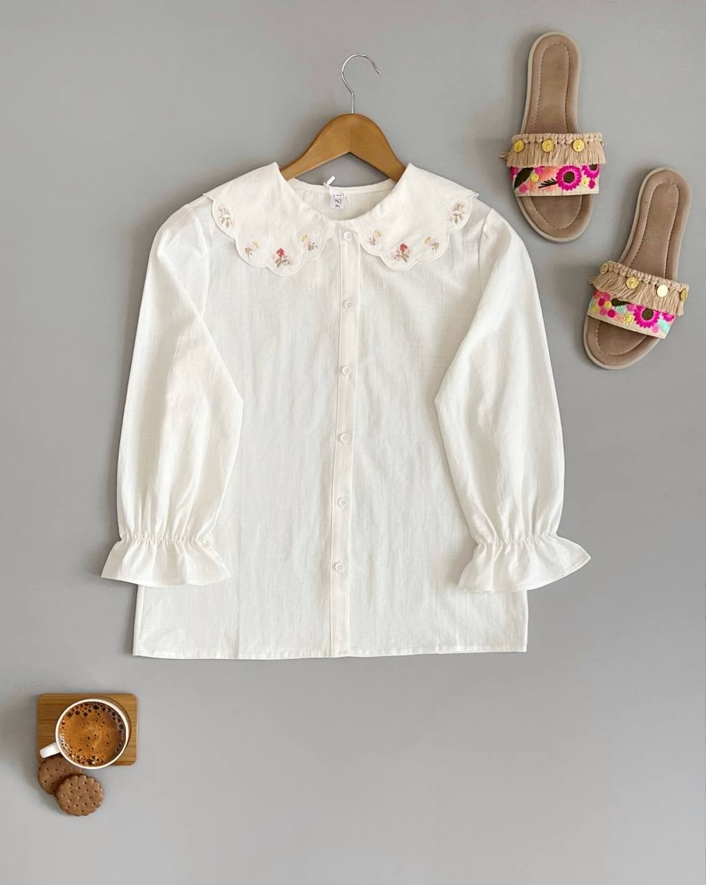 شومیز کنف نخ یقه گلدوزی کد2542