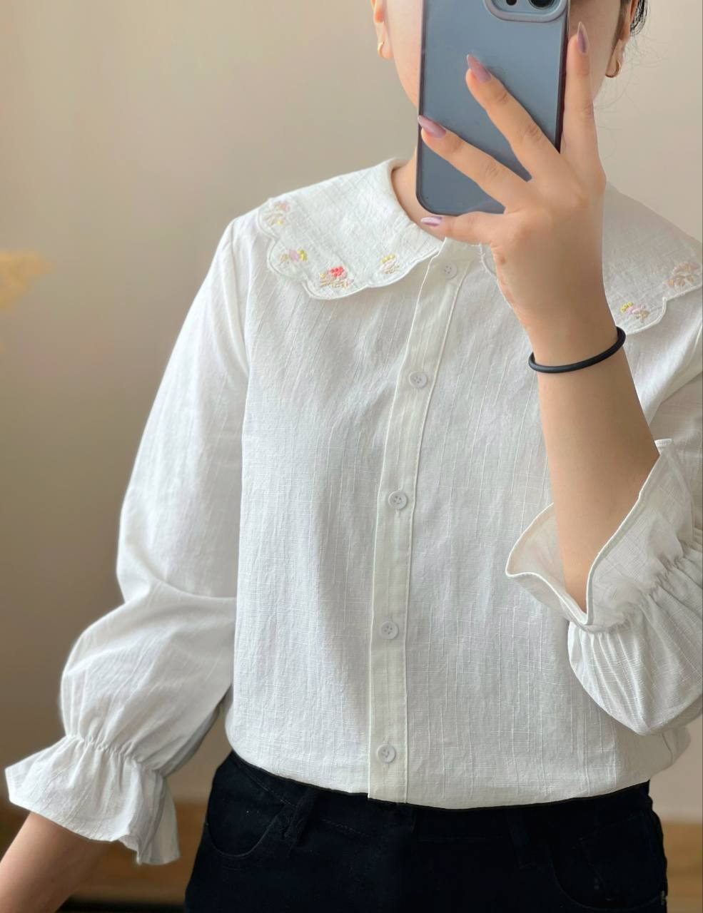 شومیز کنف نخ یقه گلدوزی کد2542