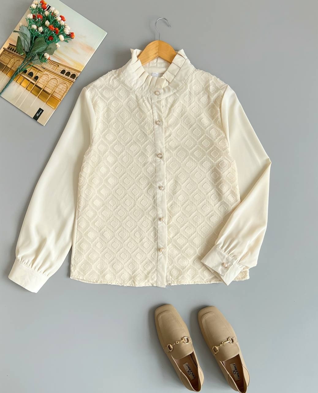 شومیز تکرنگ جلو دکمه کد 2543