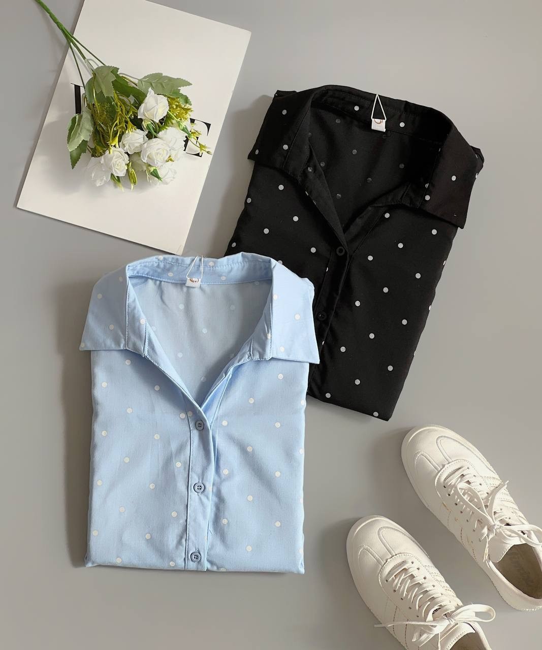 شومیز خالخالی استین پاپیون کد 2553