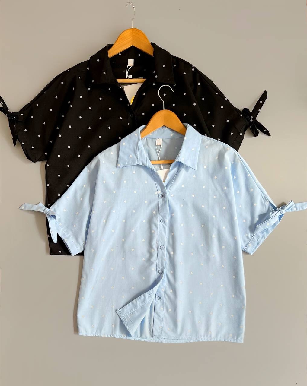 شومیز خالخالی استین پاپیون کد 2553