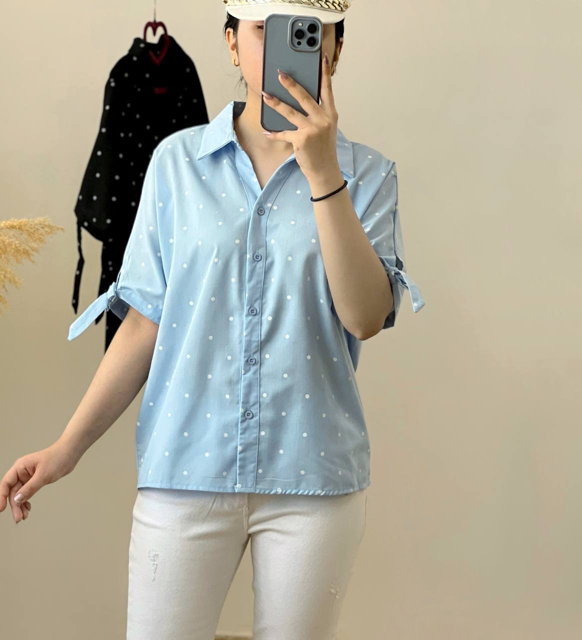 شومیز خالخالی استین پاپیون کد 2553