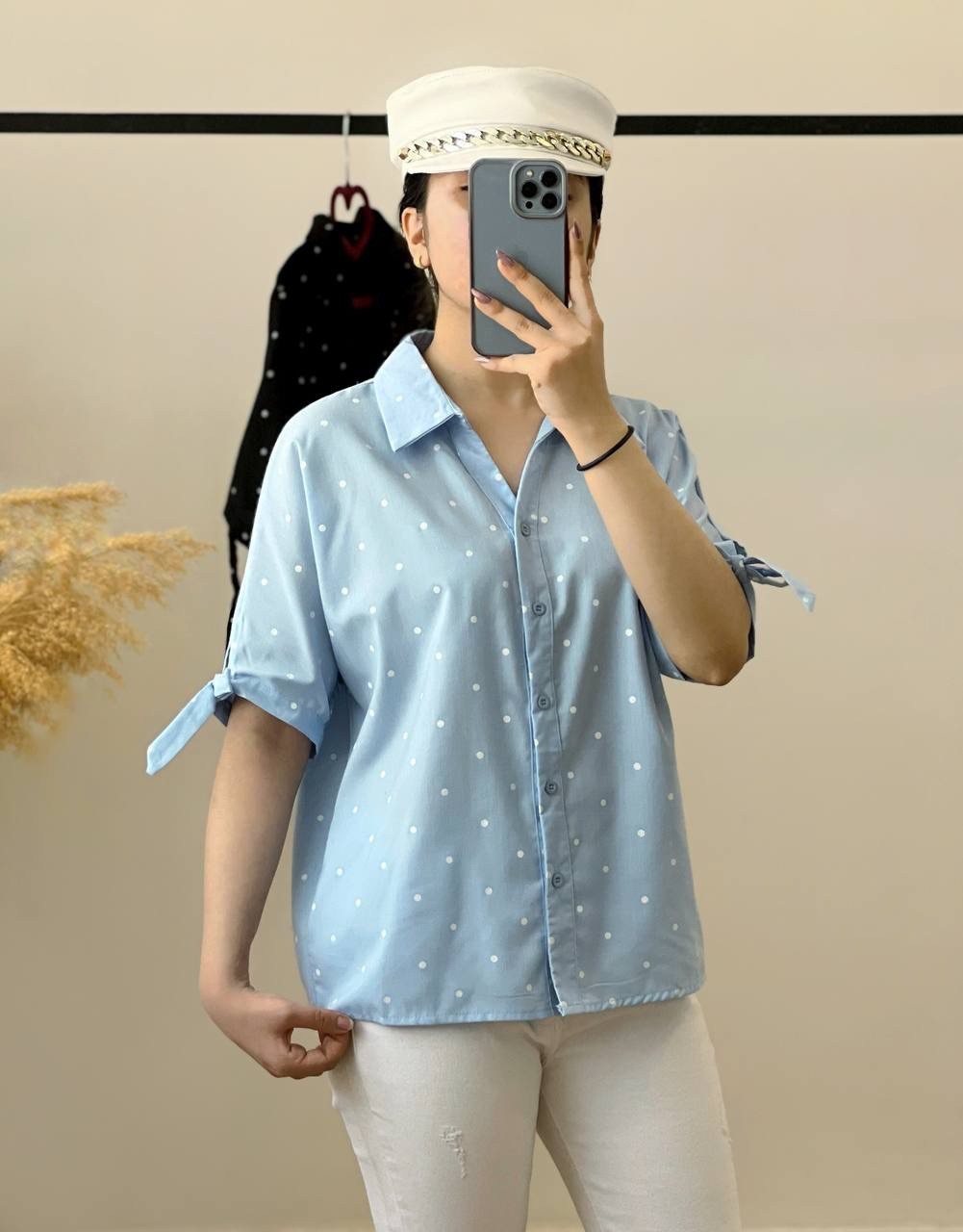 شومیز خالخالی استین پاپیون کد 2553