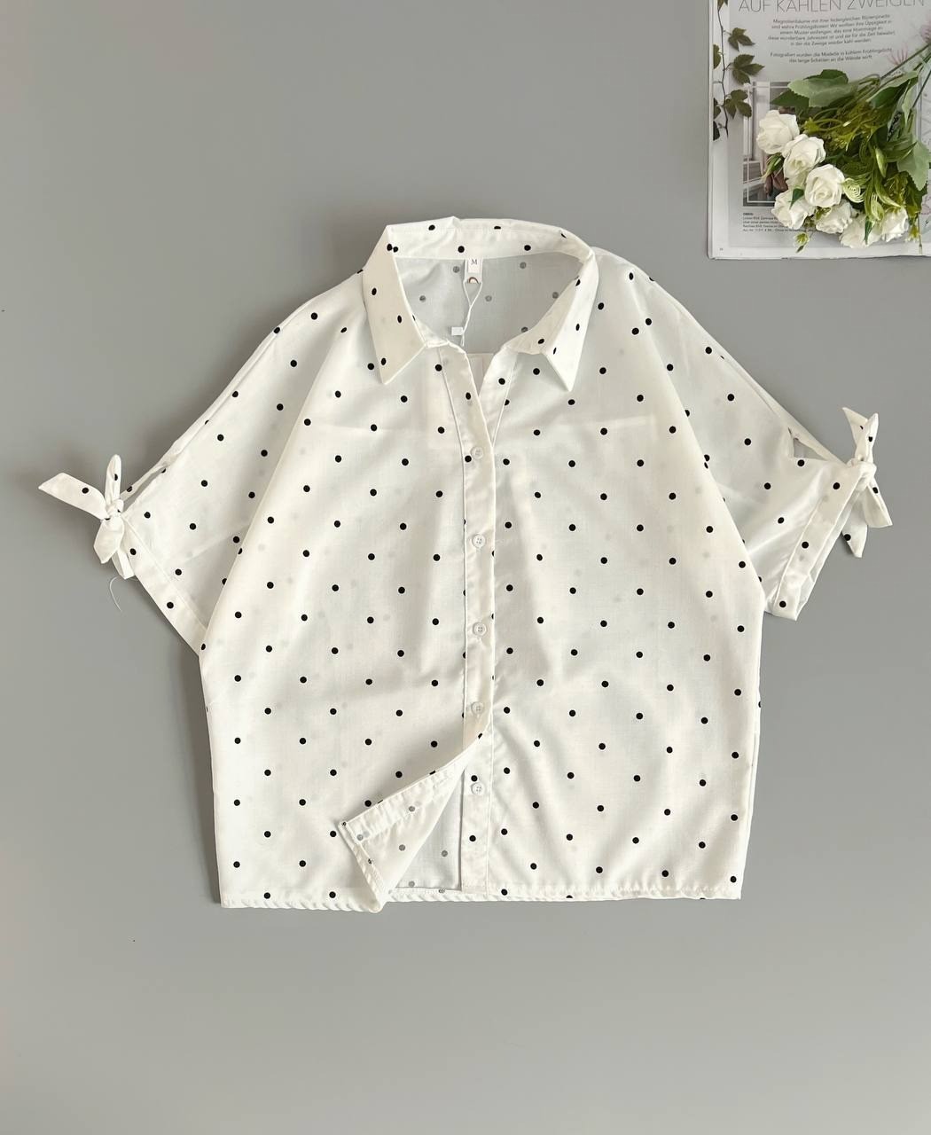 شومیز خالخالی استین پاپیون کد 2553