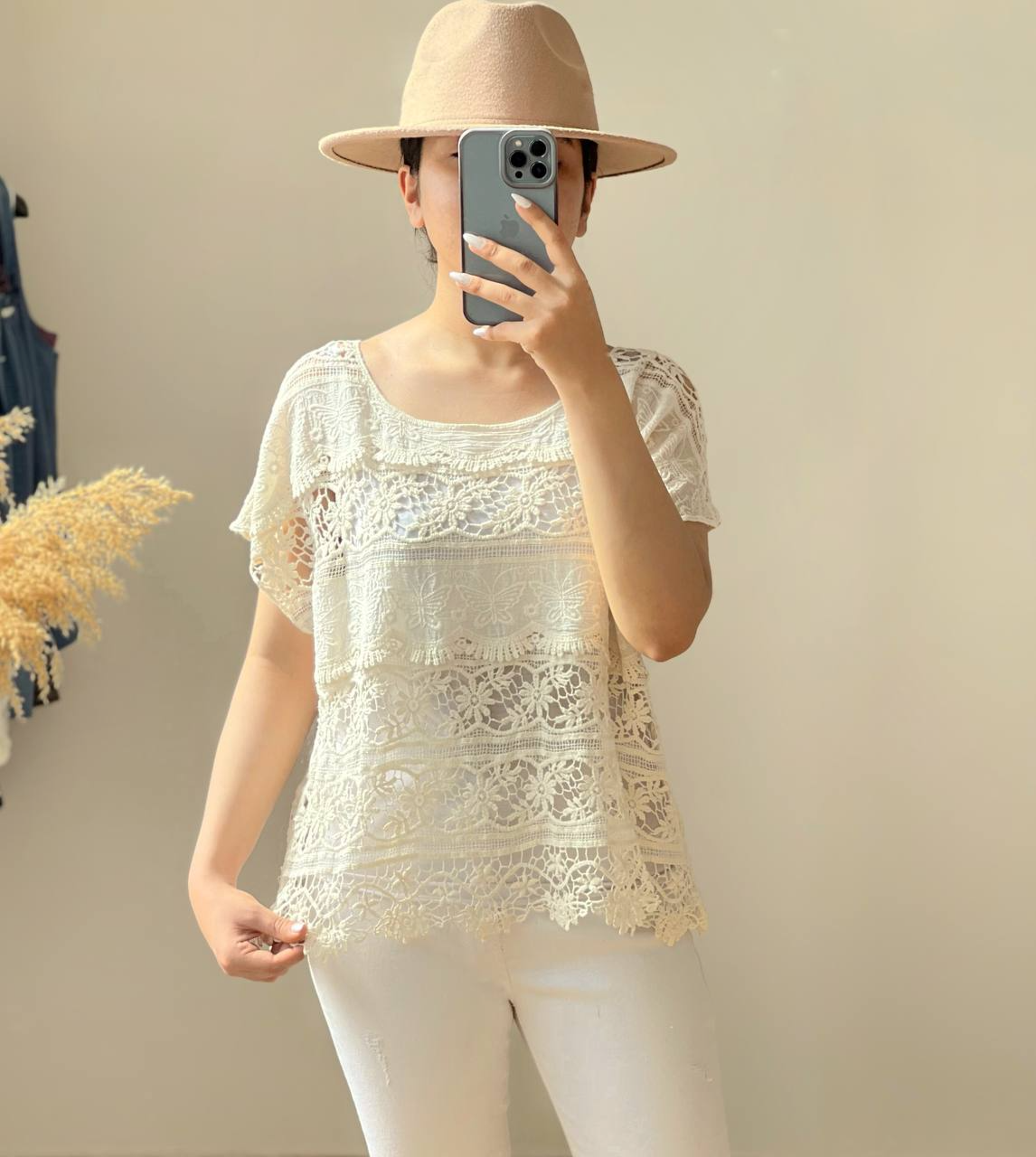 شومیز گیپور قلاب بافی آستین کیمونو کد 2557