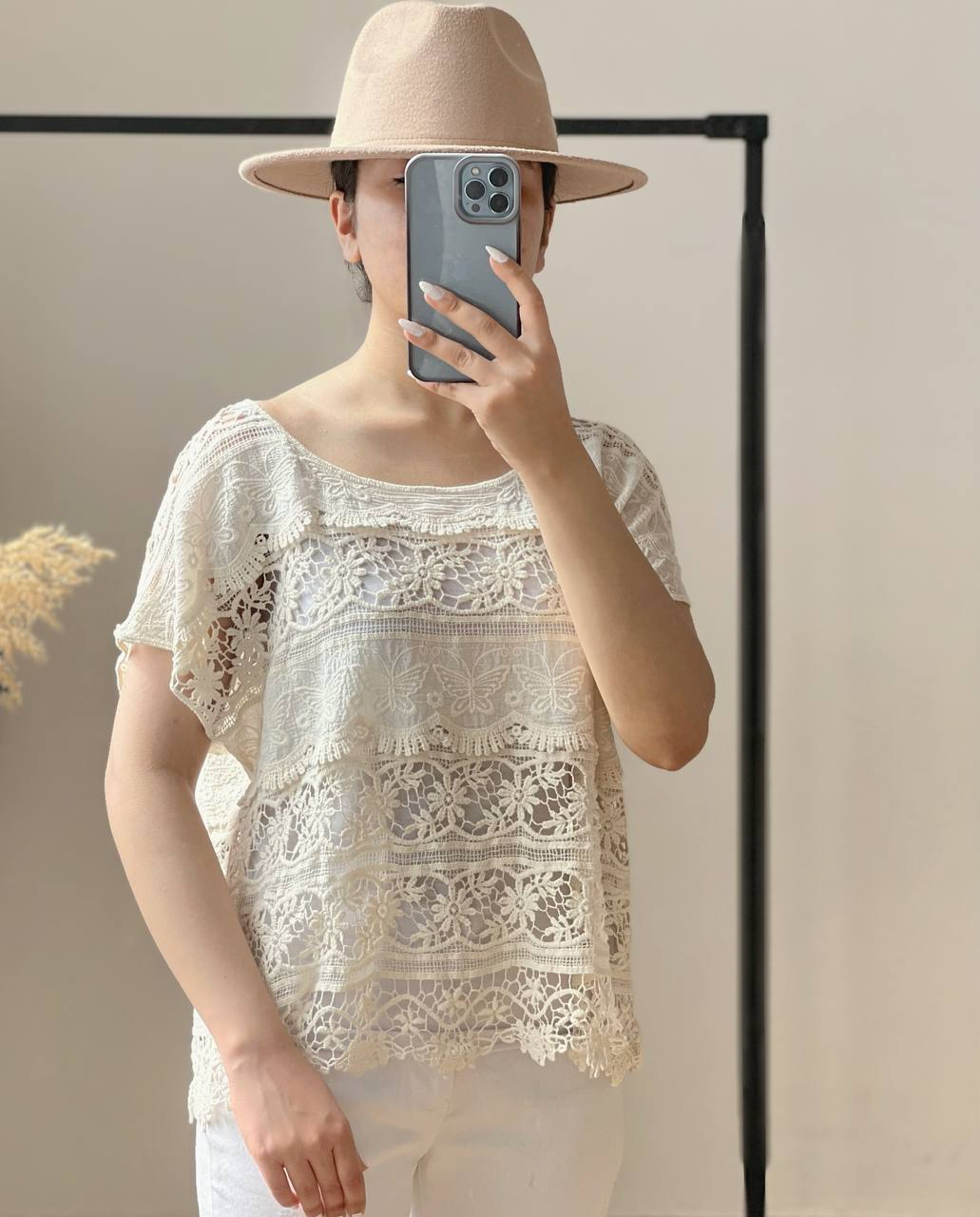 شومیز گیپور قلاب بافی آستین کیمونو کد 2557