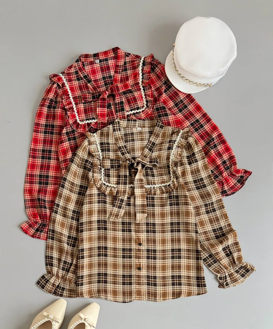 شومیز چهار خونه یقه چین کد 2563