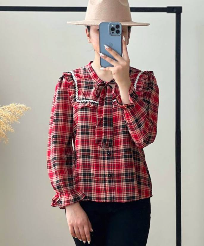 شومیز چهار خونه یقه چین کد 2563