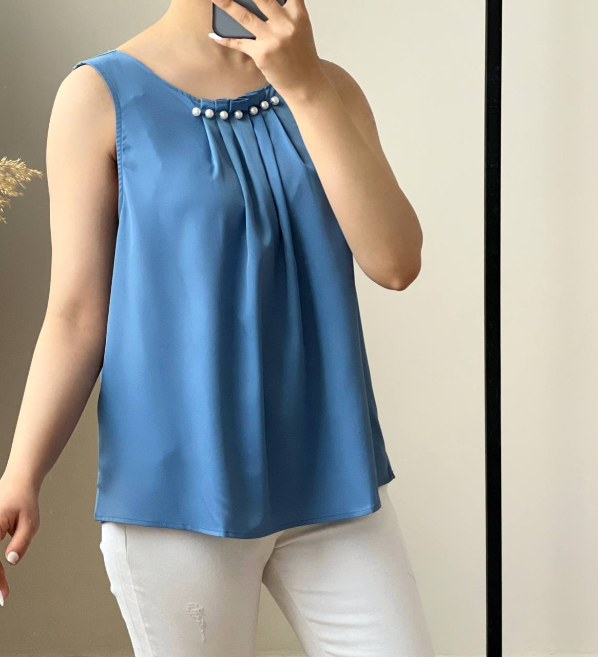 تاپ کرپ ساتن یقه مروارید کد 2565