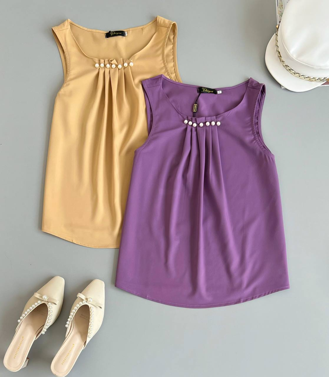 تاپ کرپ ساتن یقه مروارید کد 2565