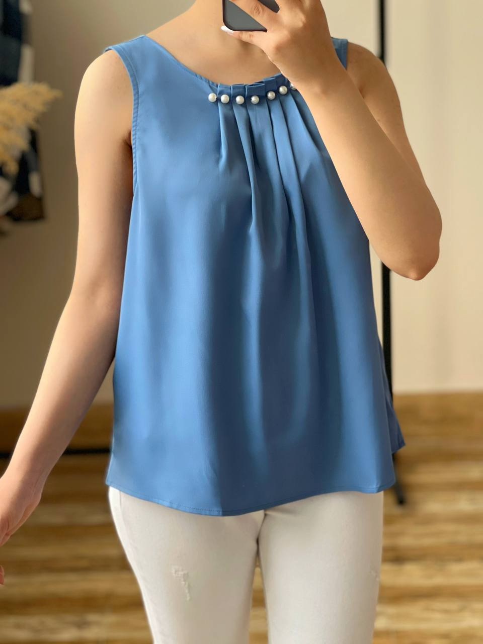 تاپ کرپ ساتن یقه مروارید کد 2565