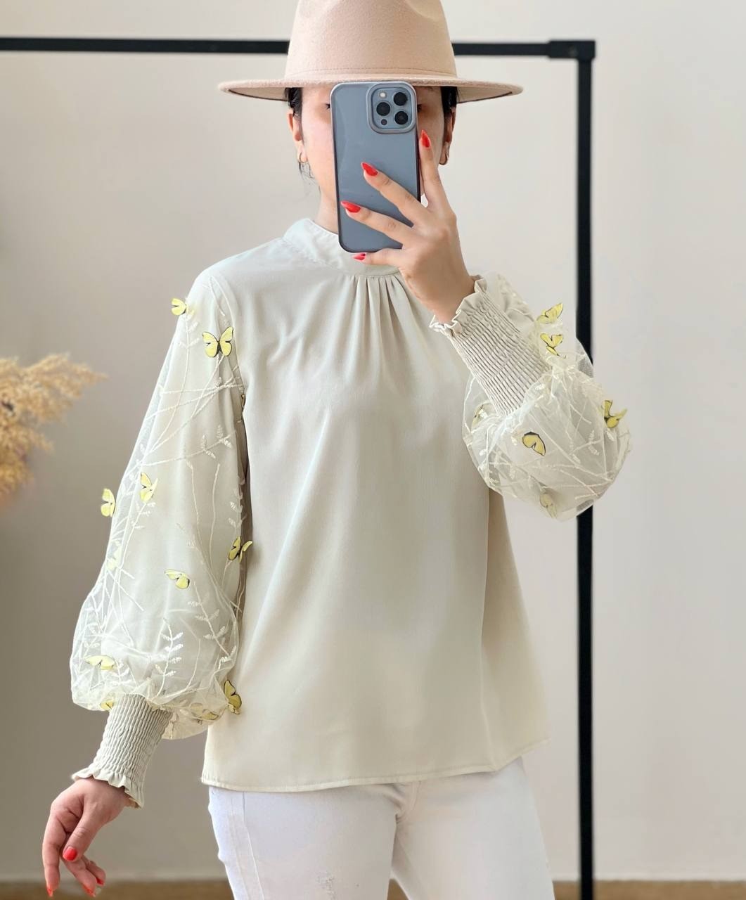 شومیز یقه چین آستین پروانه کد 2573