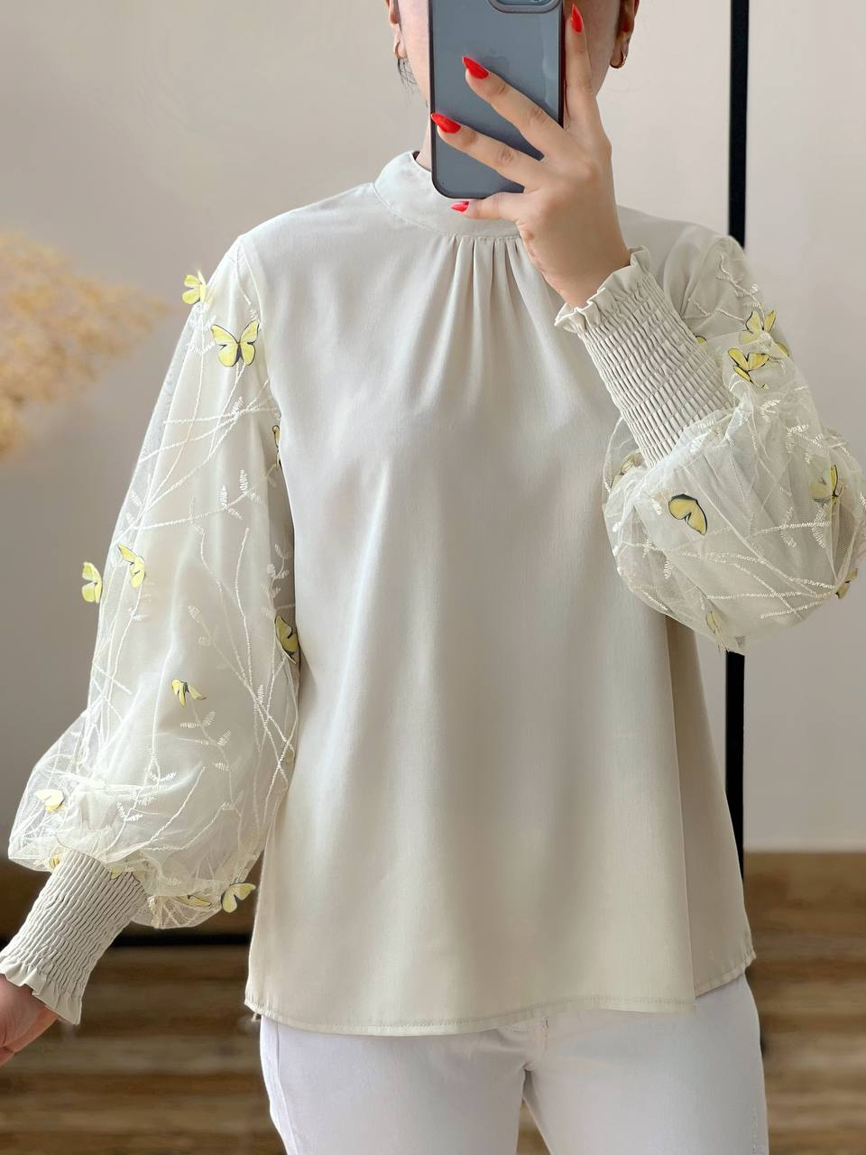 شومیز یقه چین آستین پروانه کد 2573