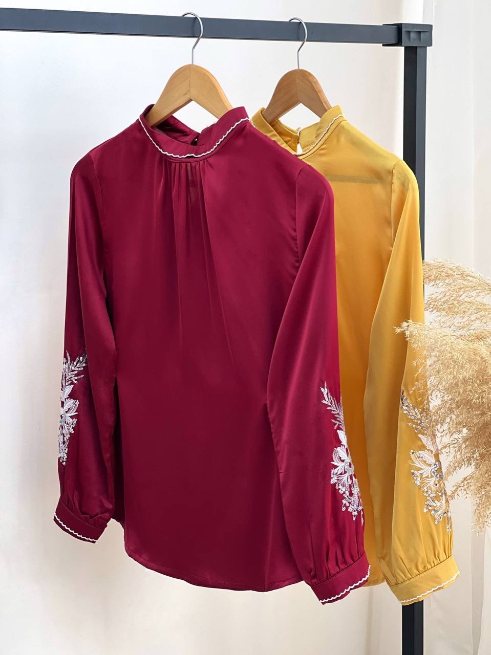 شومیز ساتن آستین گلدوزی کد 2596