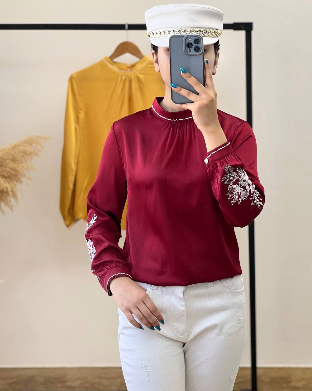 شومیز ساتن آستین گلدوزی کد 2596