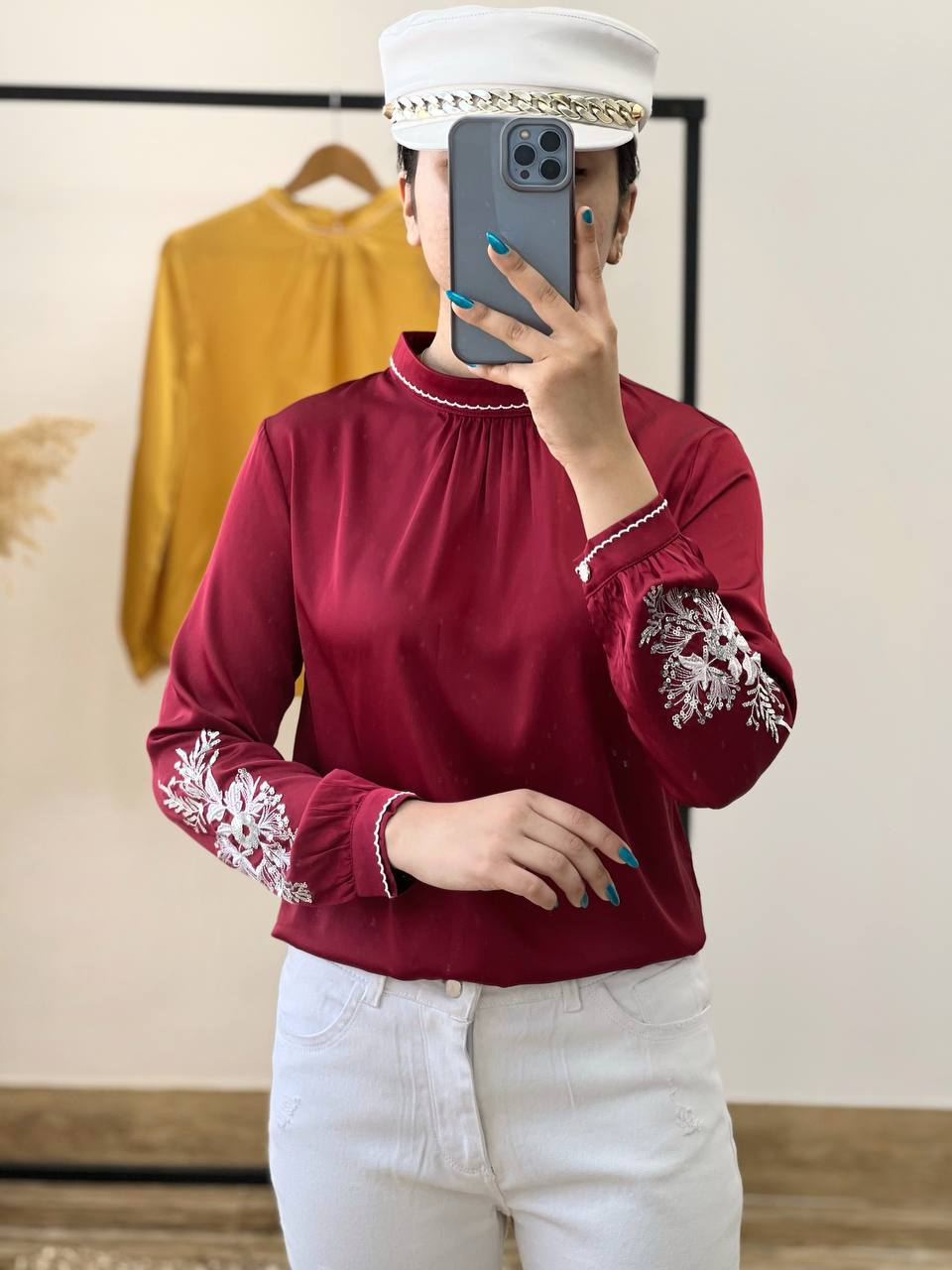 شومیز ساتن آستین گلدوزی کد 2596