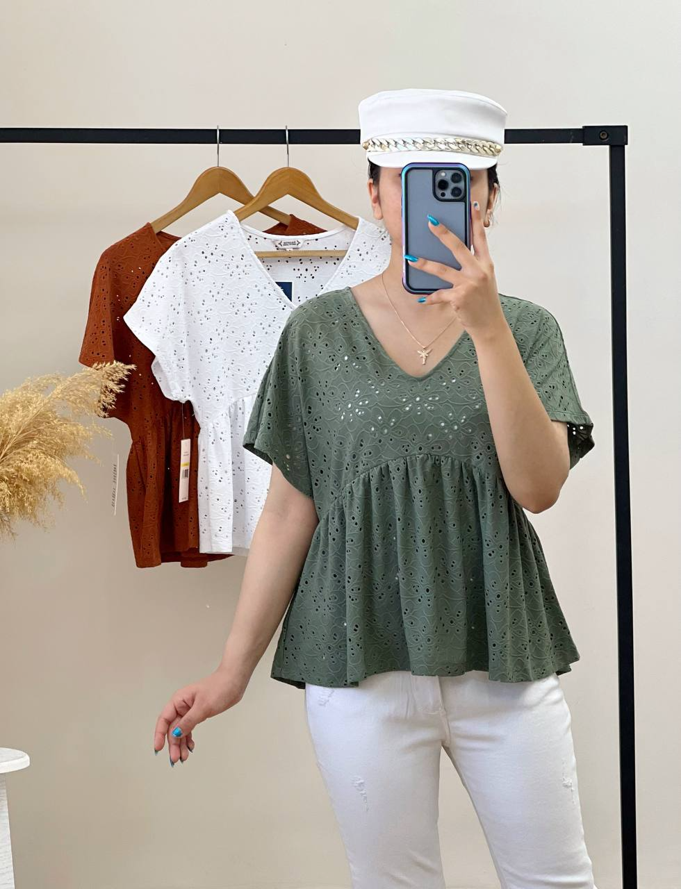 شومیز خامه دوزی کمر چین کد 2605