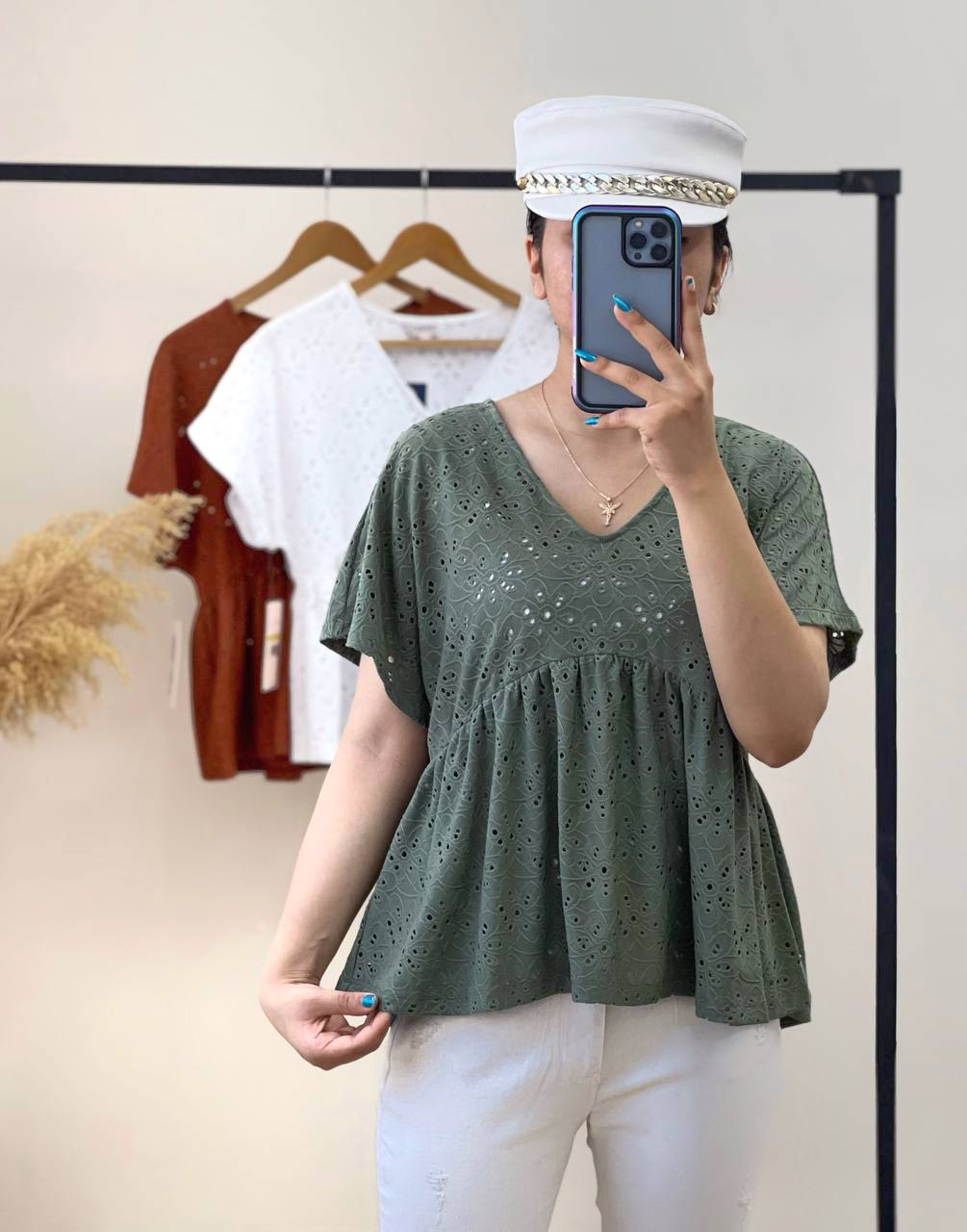 شومیز خامه دوزی کمر چین کد 2605