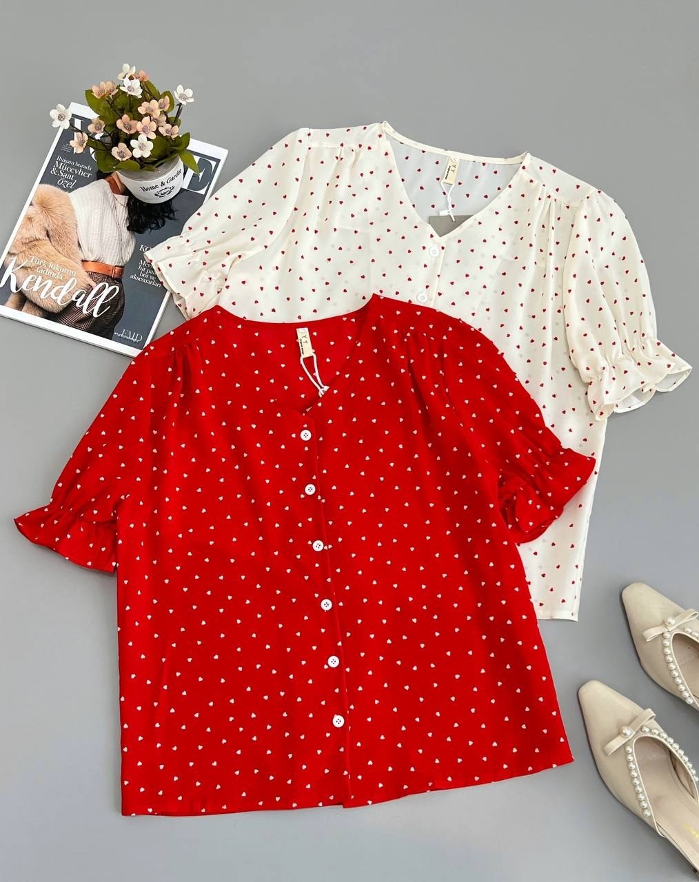 شومیز قلب جلو دکمه کد 2619