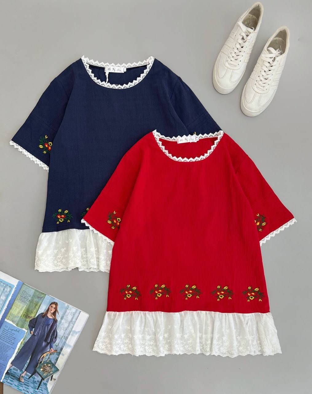 شومیز کنف گلدوزی شده با نوارای خامه دوزی کد 2626