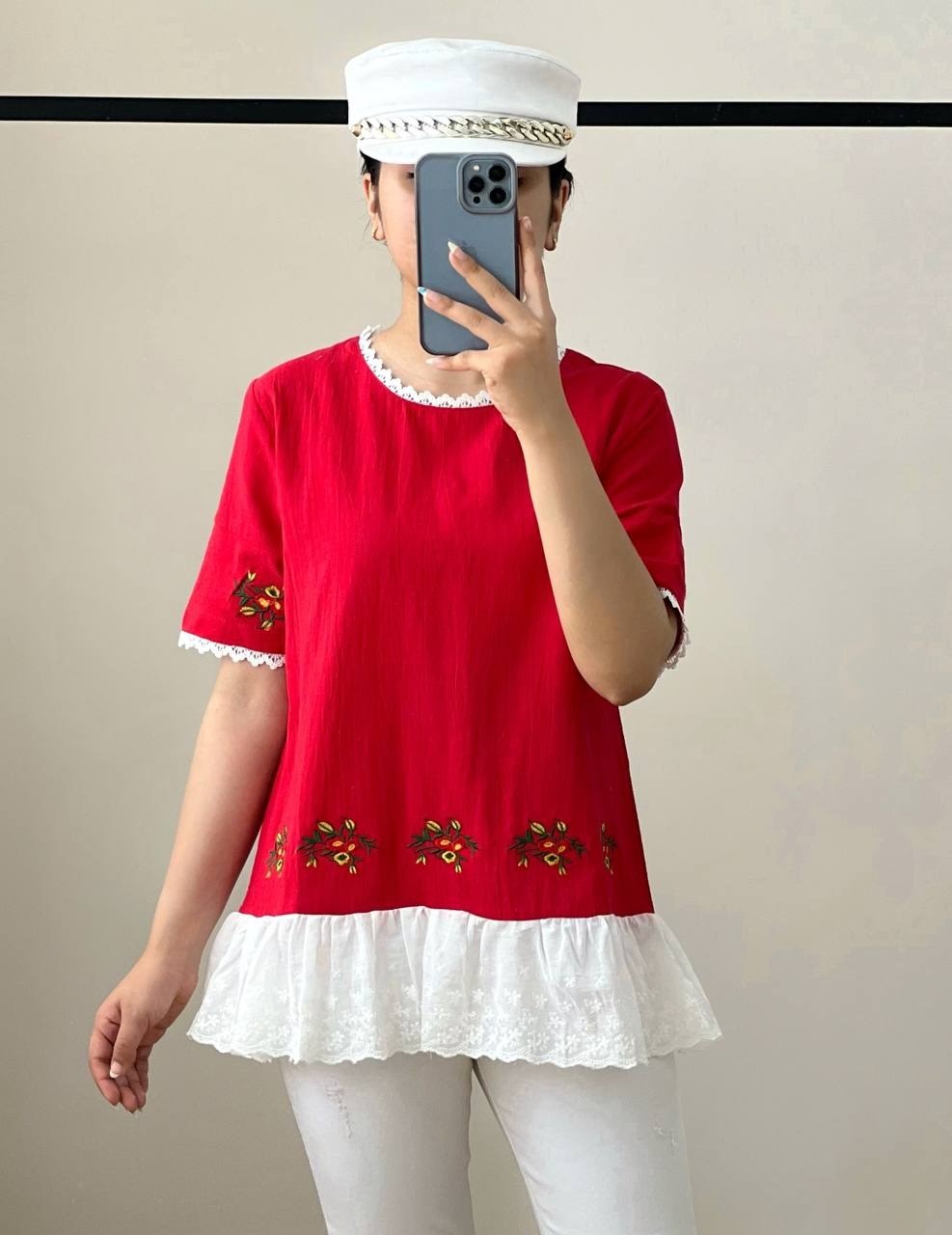 شومیز کنف گلدوزی شده با نوارای خامه دوزی کد 2626