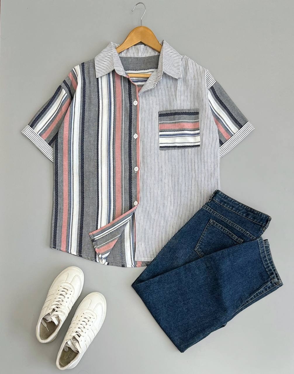 شومیز راه راه جلو دکمه کد 2628