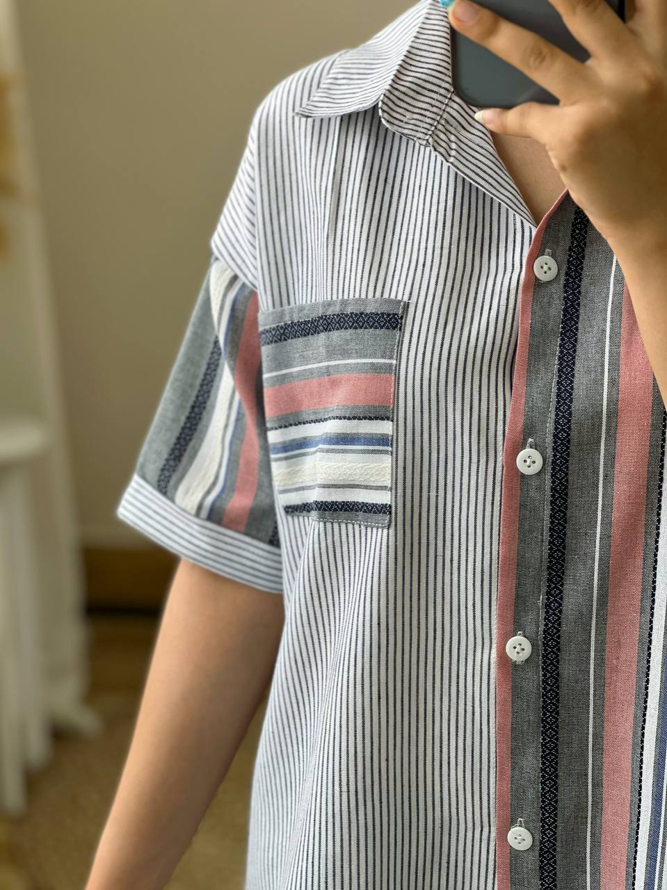 شومیز راه راه جلو دکمه کد 2628