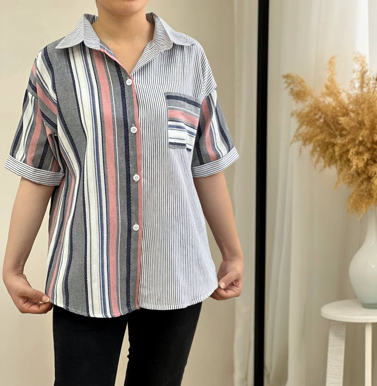 شومیز راه راه جلو دکمه کد 2628