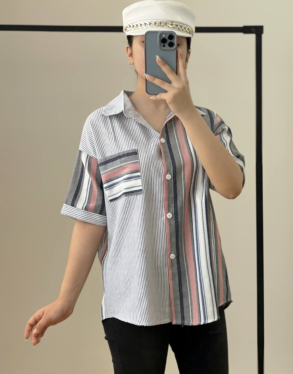 شومیز راه راه جلو دکمه کد 2628