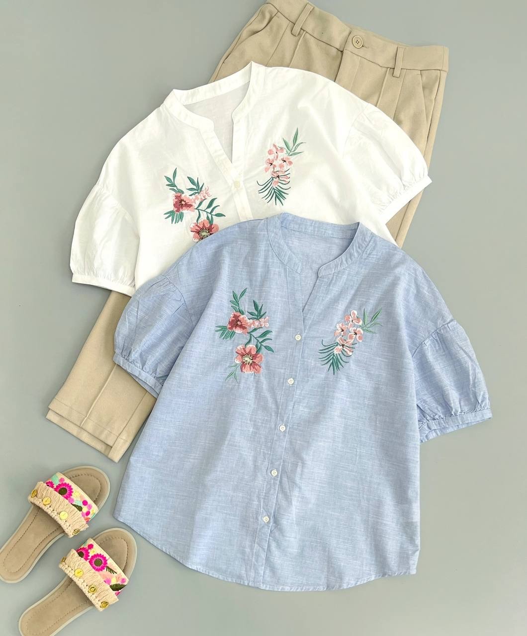 شومیز گلدوزی شده جلو دکمه کد 2636