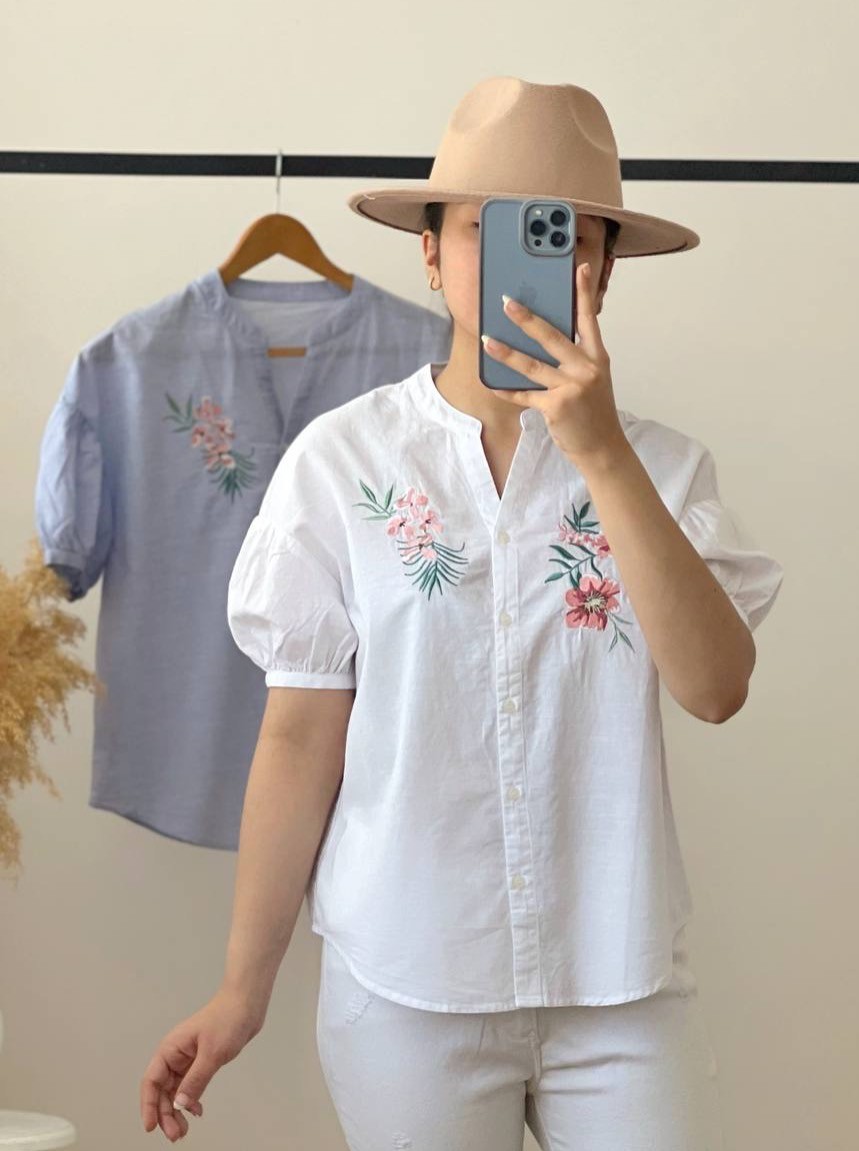 شومیز گلدوزی شده جلو دکمه کد 2636