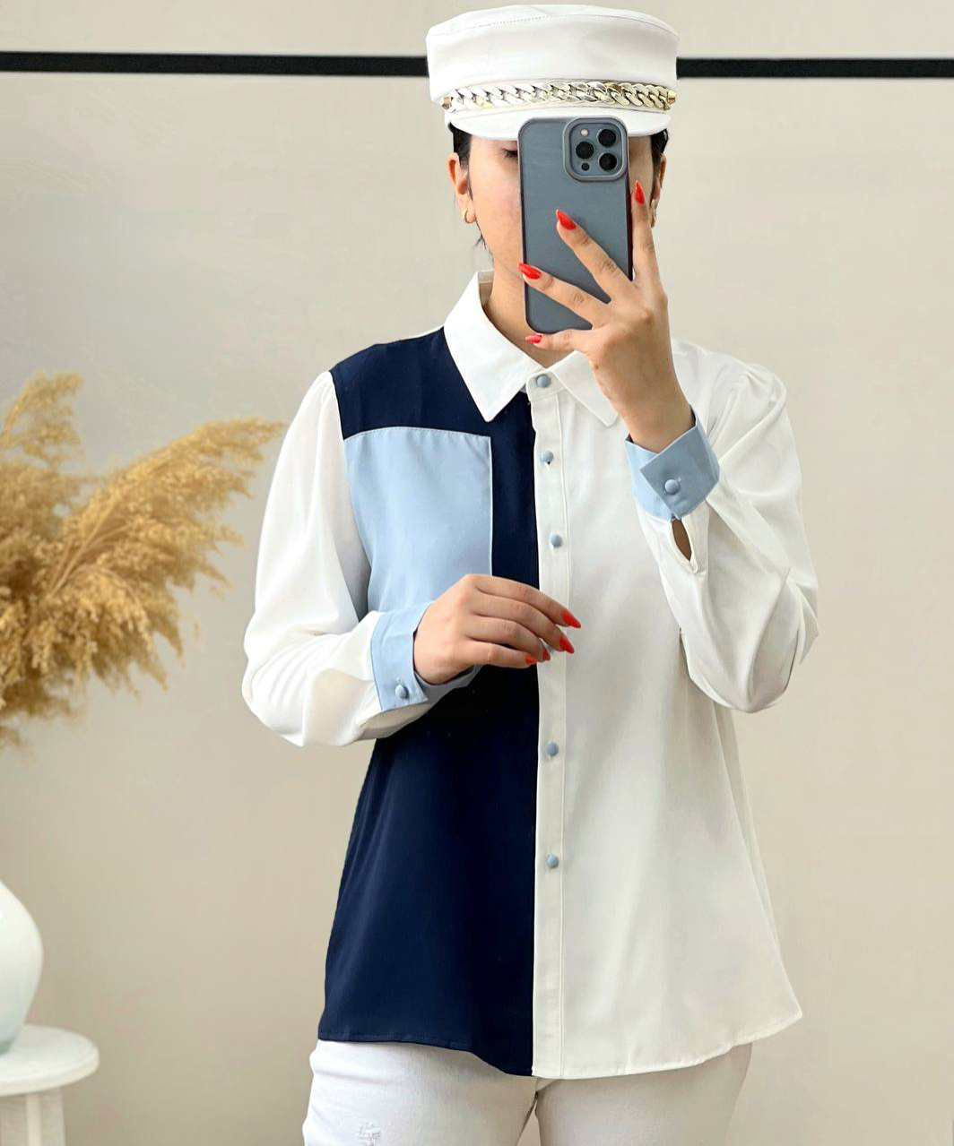 شومیز کرپ حریر جلو دکمه کد 2639