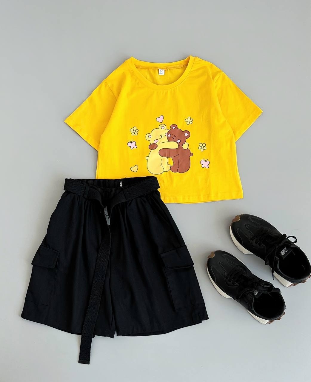 ست کراپ و شلوارک کتان کد 2641