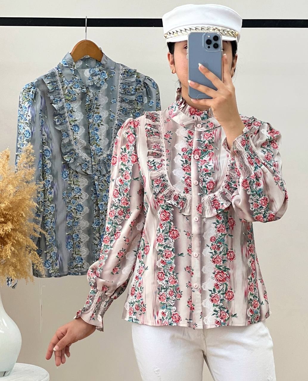 شومیز کرپ گلدار کد 2655