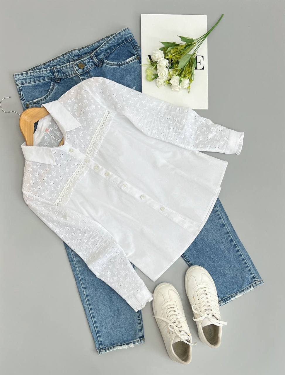 شومیز کتان کاغذی با آستین خامه دوزی کد 2663