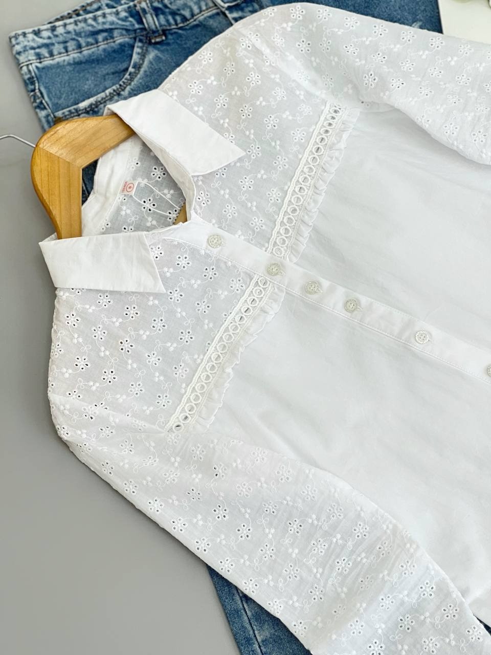 شومیز کتان کاغذی با آستین خامه دوزی کد 2663