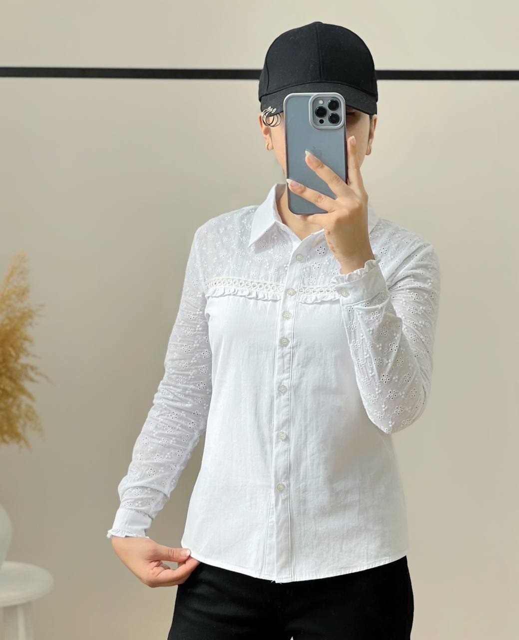 شومیز کتان کاغذی با آستین خامه دوزی کد 2663