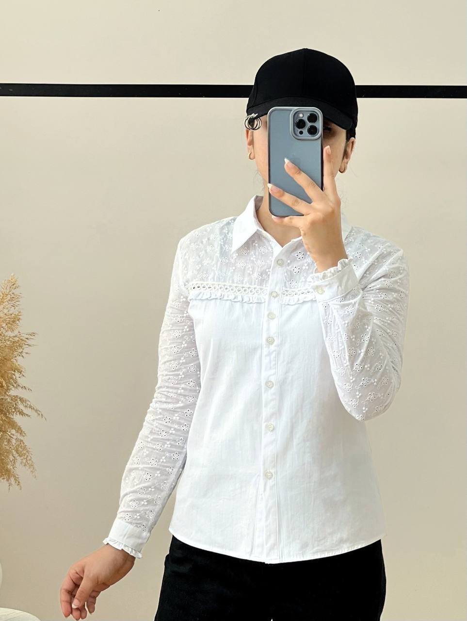 شومیز کتان کاغذی با آستین خامه دوزی کد 2663