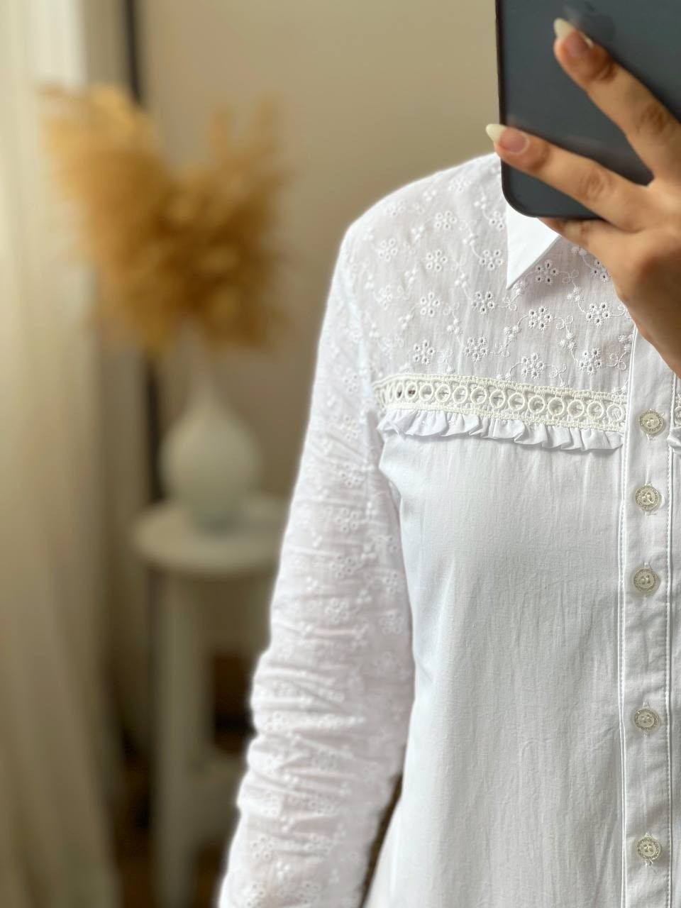 شومیز کتان کاغذی با آستین خامه دوزی کد 2663