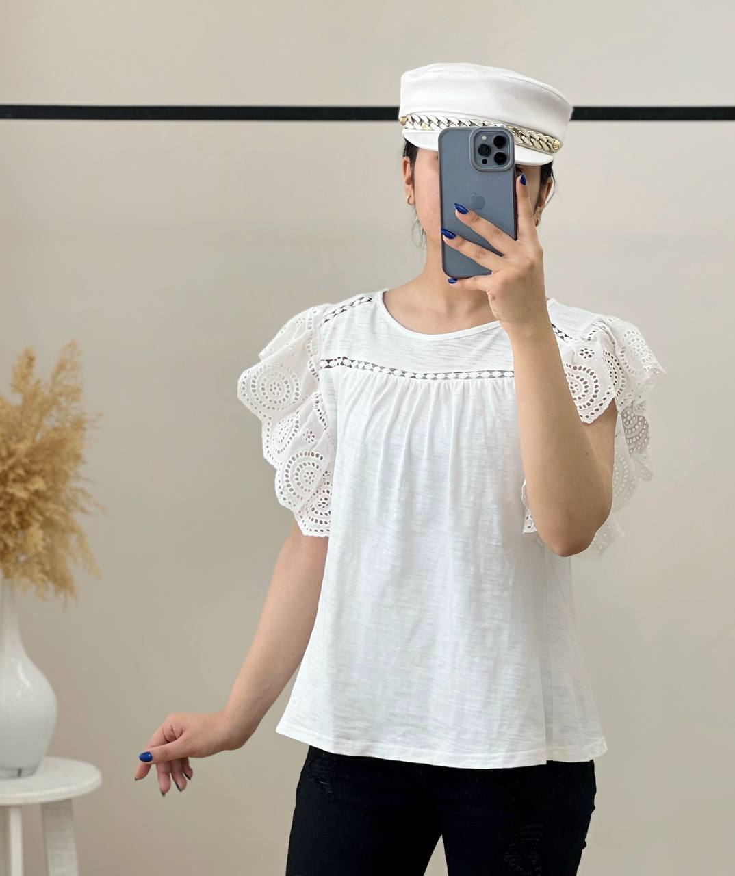 شومیز نخ پنبه استین خامه دوزی کد 2681