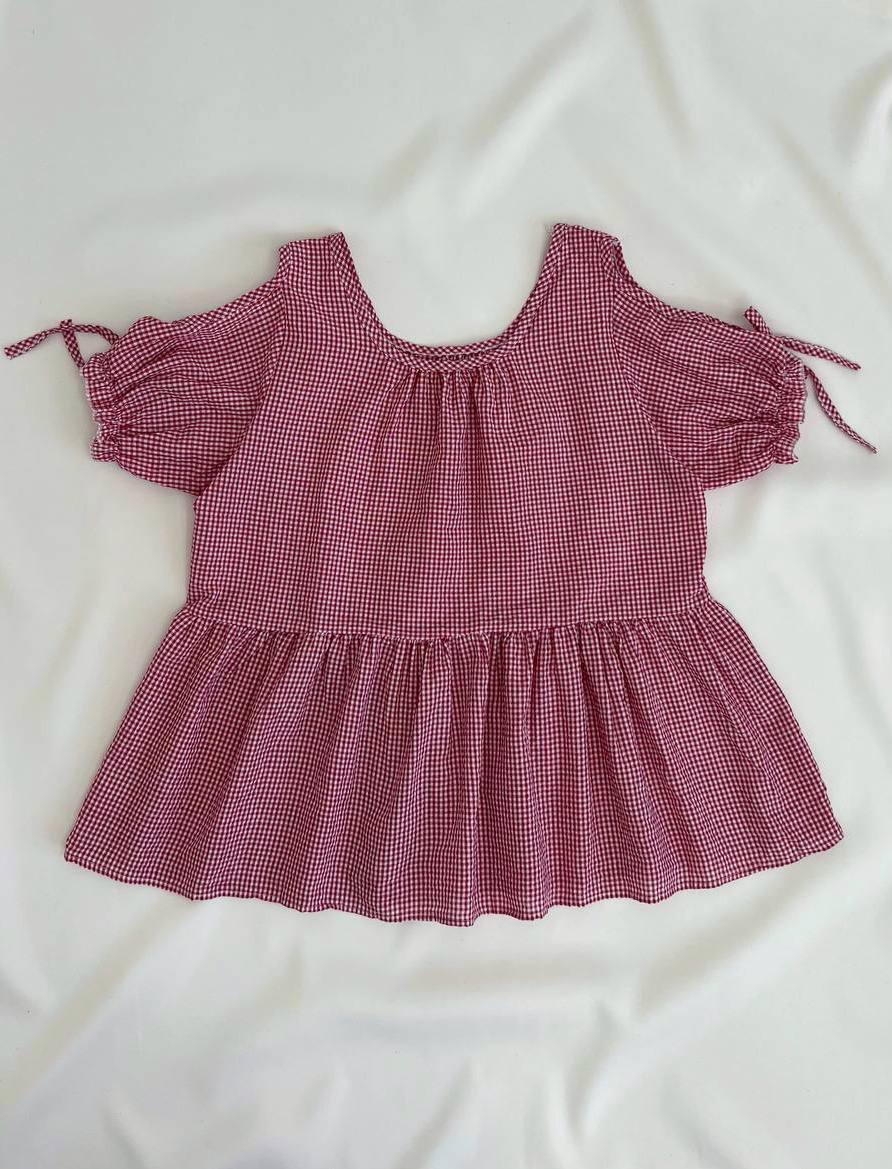 شومیز چهار خونه ریز سرشونه باز کد 2698