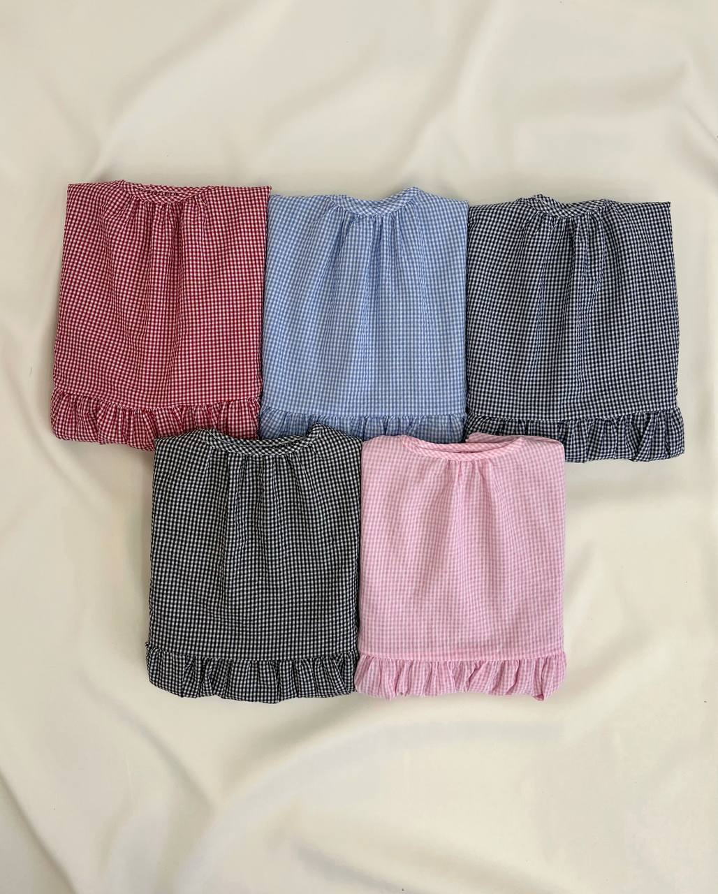 شومیز چهار خونه ریز سرشونه باز کد 2698