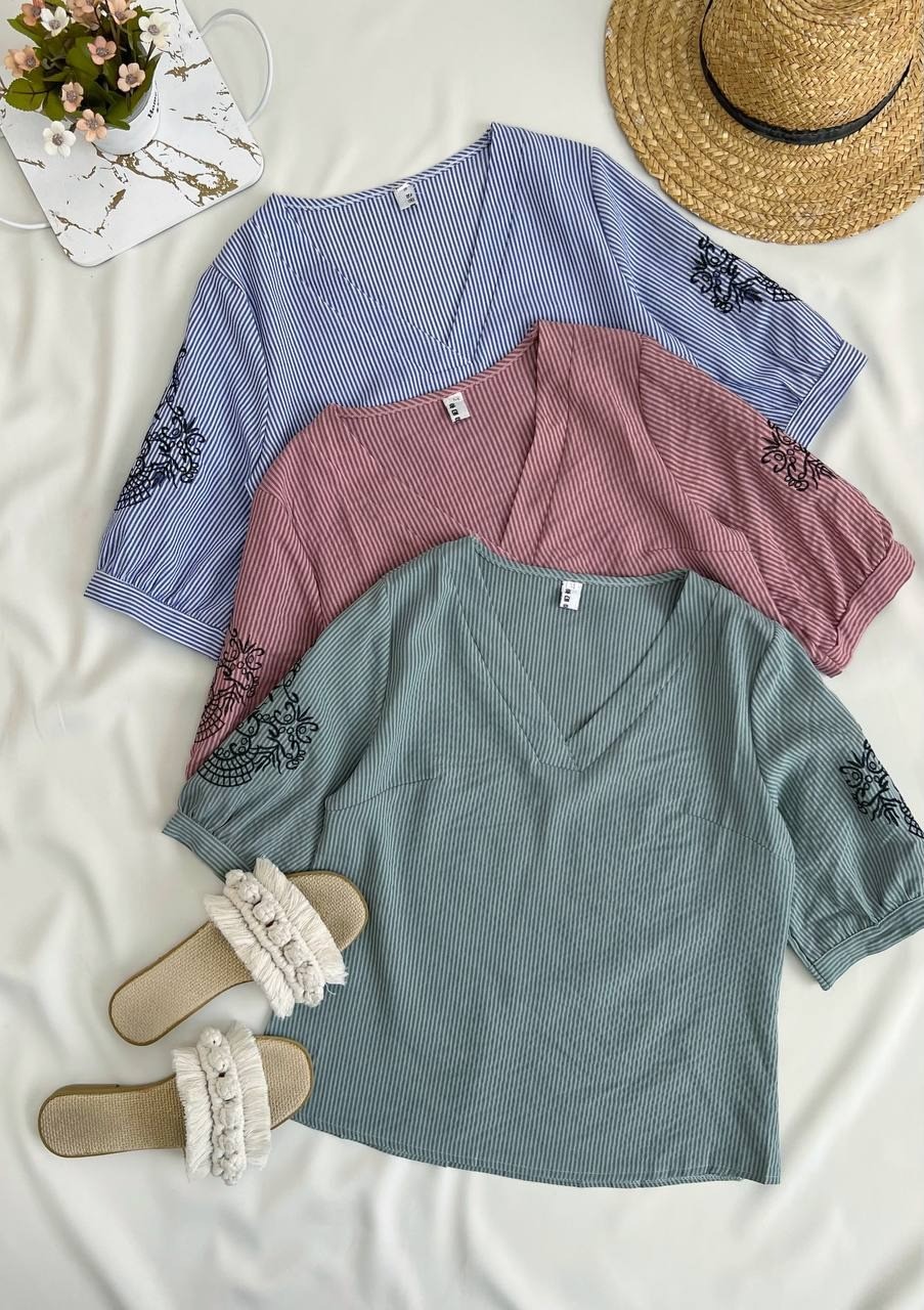 شومیز راه راه آستین گلدوزی کد 2729