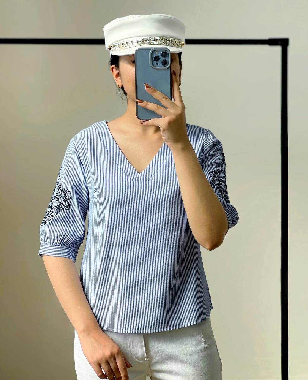 شومیز راه راه آستین گلدوزی کد 2729