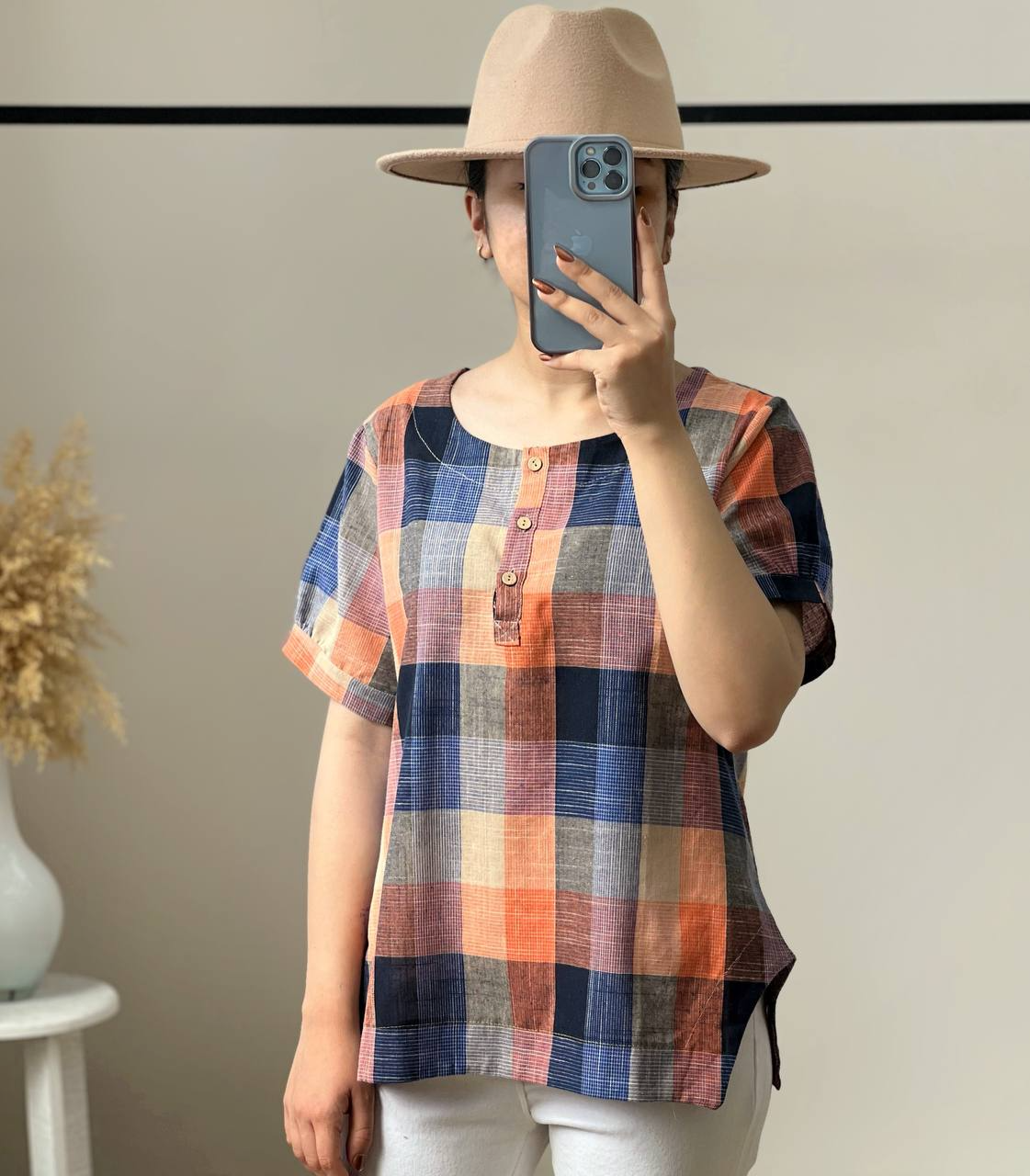 شومیز چهارخونه بغل چاک کد 2740