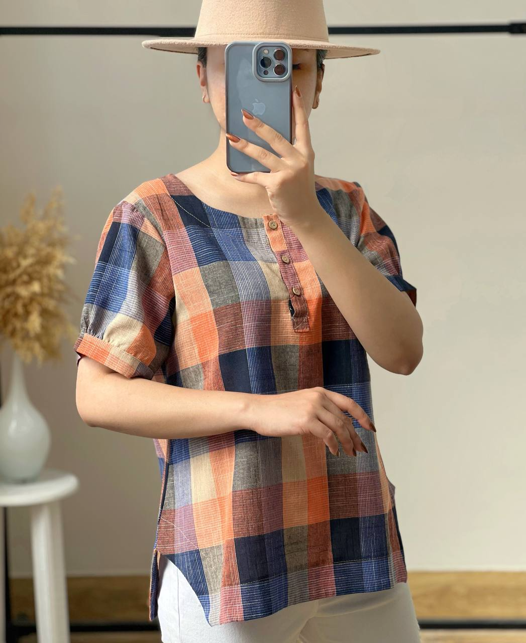 شومیز چهارخونه بغل چاک کد 2740