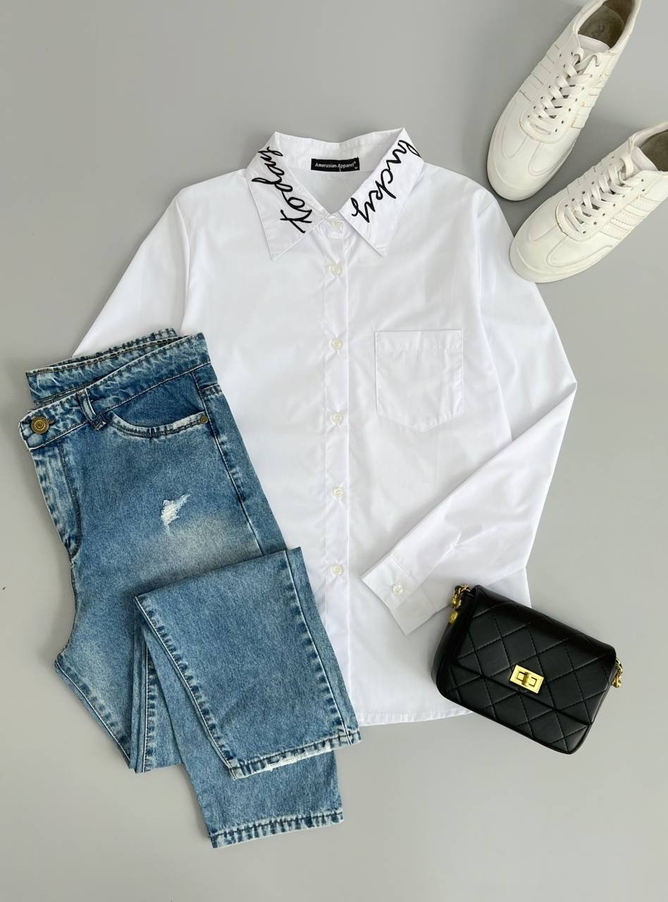 شومیز سفید یقه گلدوزی کد 2744