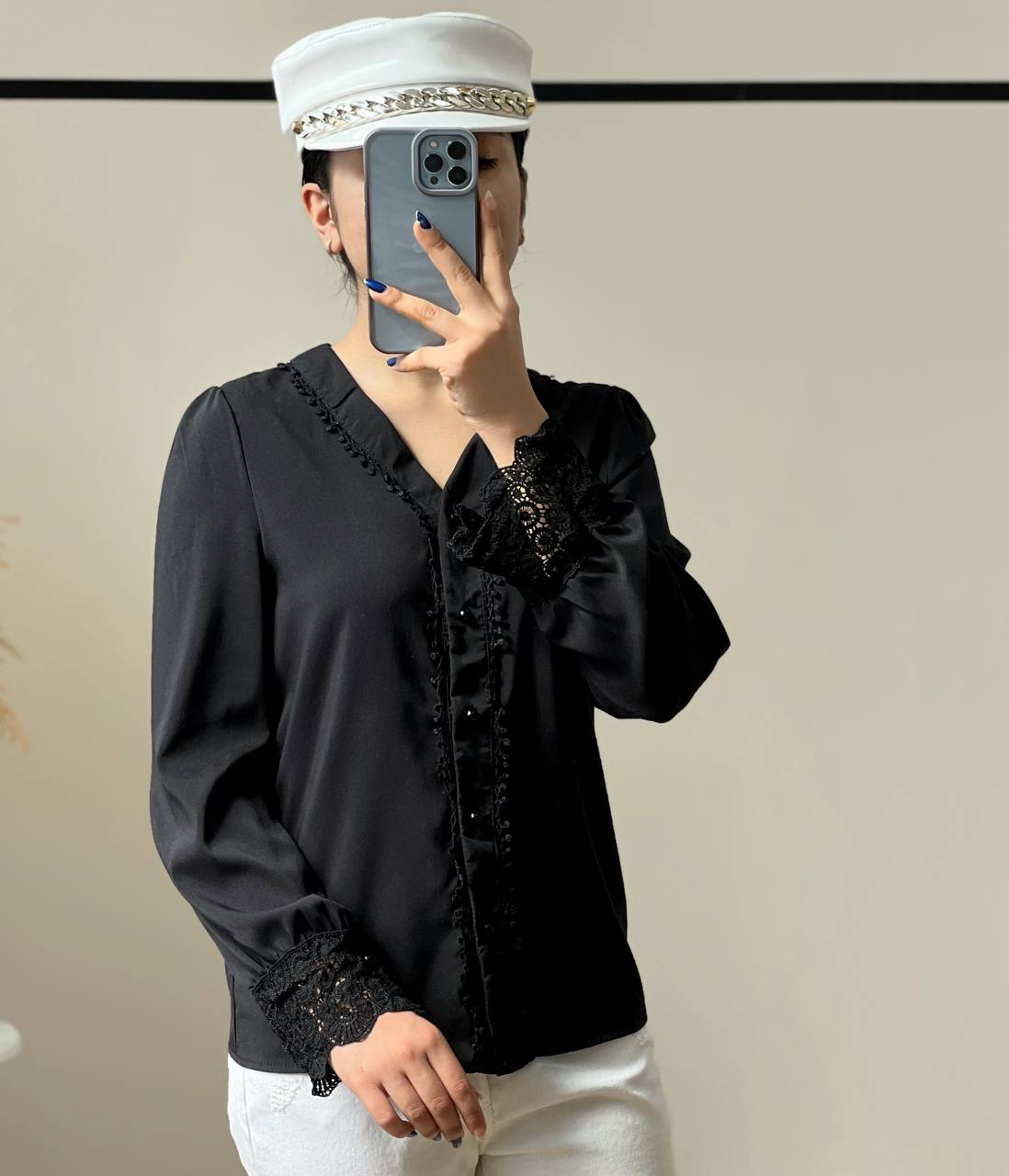 شومیز کرپ نوار گیپور کد2757